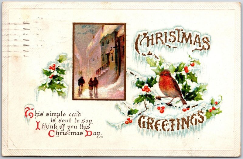 1924 Christmas Greetings Sunset Green Leaves Message Posted Postcard