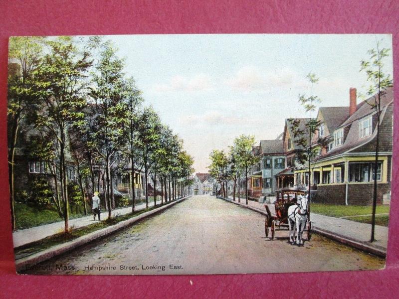Old Postcard MA Everett Hampshire Street Looking East