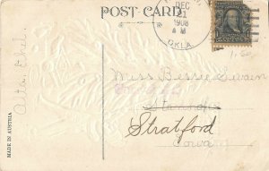 elf lighting tree hand colored c1908 Austria Christmas postcard ac150