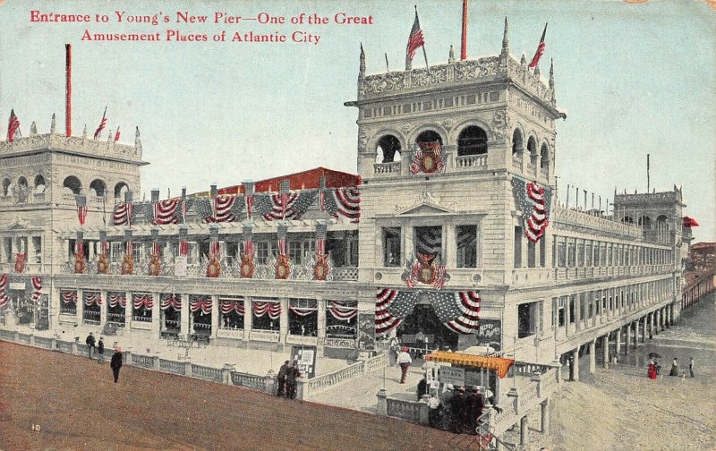 Entrance to Young's New Pier, Atlantic City, New Jersey, Early Postcard, Unused 