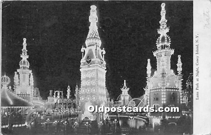 Luna Park at Night Coney Island, NY, USA Amusement Park 1906 