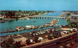 Vtg Marine Avenue Bridge Parking Lot Old Cars Marina Balboa Island CA Postcard