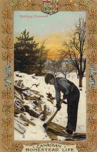 Splitting Firewood Chopping Wood Canadian Homestead Life Canada 1910c postcard