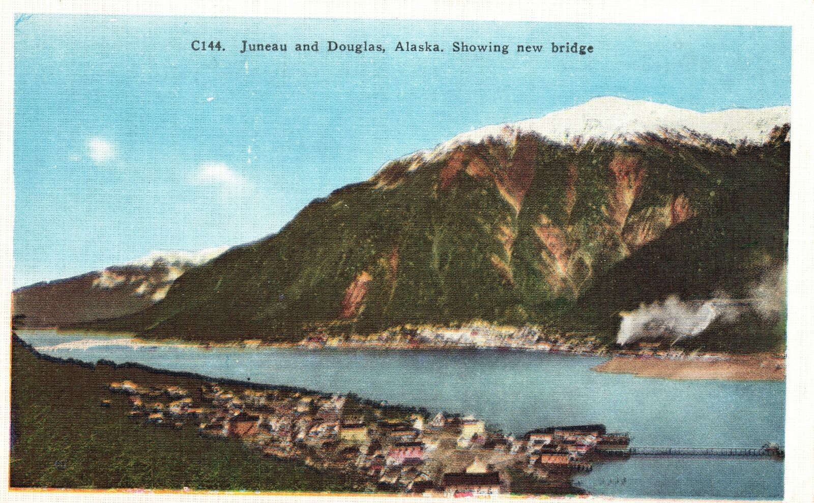 Vintage Postcard Juneau And Douglas Pioneer Cities Showing New Bridge Alaska AK United States