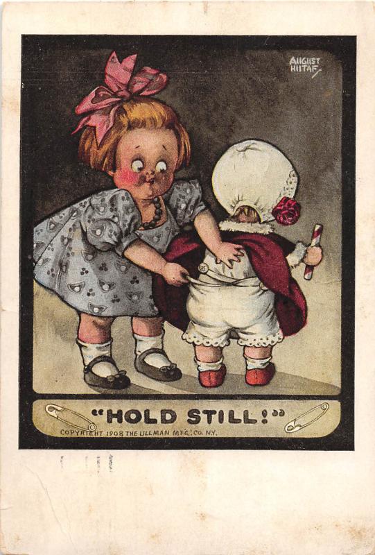 ARTIST SIGNED Postcard 1910 AUGUST HUTAF Hold Still Kids Comic 92 