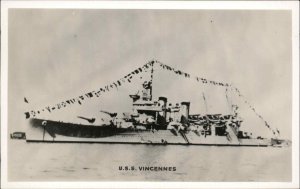 Battleship U.S.S. Vincennes Military Ship Real Photo Vintage Postcard