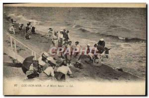 Old Postcard Luc Sur sea at high tide Children