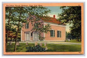 Vintage 1940s Postcard Oldest Indian Church in US Mashpee Cape Cod Massachusetts