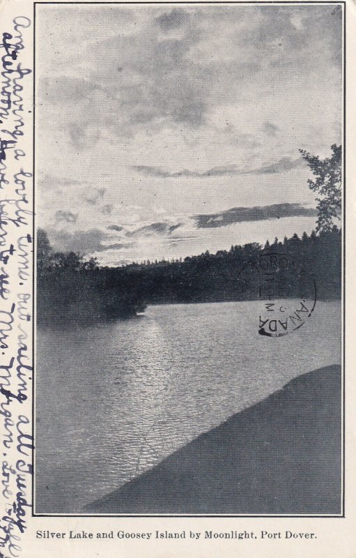 PORT DOVER, Ontario, Canada, PU-1905; Silver Lake & Goosey Island By Moonlight