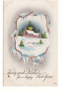 Hearty Good Wishes For A Happy New Year, Rural Scene, Vintage 1911 Nash Postcard