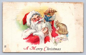 K8/ Santa Claus Christmas Postcard c1910 Jester Toy Child Smile 442