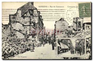 Old Postcard Soissons Rue du Commerce Army