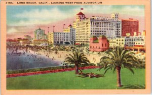 1950s Long Beach California Auditorium Linen Vibrant Colored Postcard A6