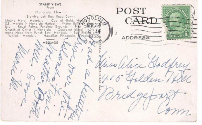 Postcard Stamp Views from Honolulu Hawaii 1933