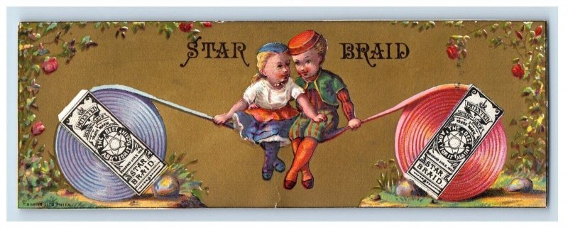 1870's-80's Star Braid Bookmark Kids Swinging Original Victorian Trade Card P24