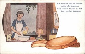 Bread Rusk Advertising? Mother Kitchen Baking Little Boy Dutch c1910 Postcard