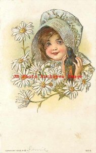 Maud Humphrey, Gray Litho 1908 No 1070, Young Girl Wearing Sunbonnet, Flowers
