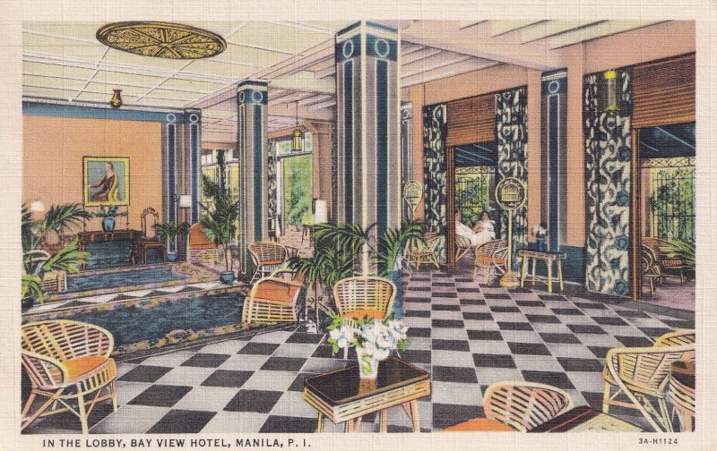 The Lobby at Bay View Hotel Manila The Philippines Old Postcard