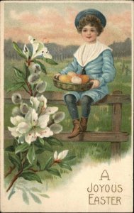 Easter Little Boy with Eggs Vintage Clothing c1910 Vintage Postcard