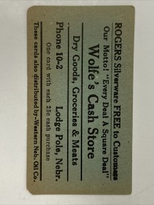 1920's Rogers Silverware Lodge Pole NE Business Card Wolfe's Cash Store Nebraska