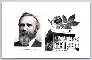 Rutherford B Hays Portrait And View 1822 Delaware Ohio Home c1950s  Postcard I37