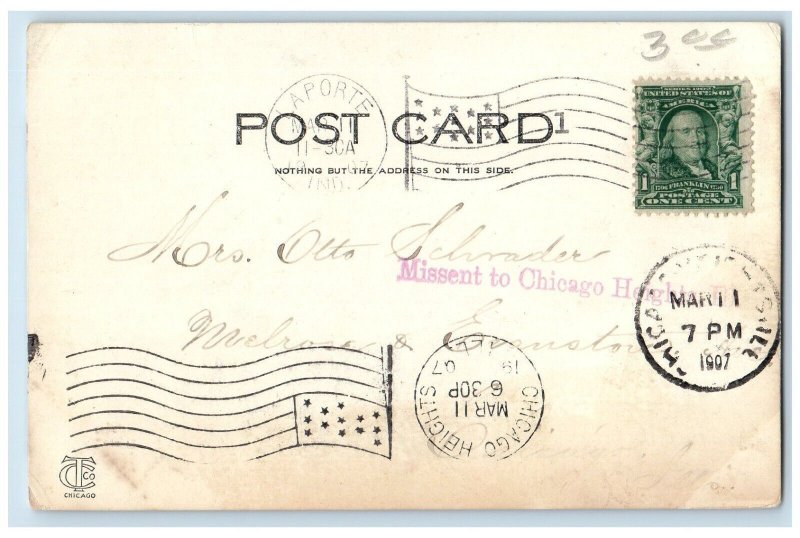 1907 The Pavilion and Bluffside Beach La Porte Indiana IN Missent Stamp Postcard 