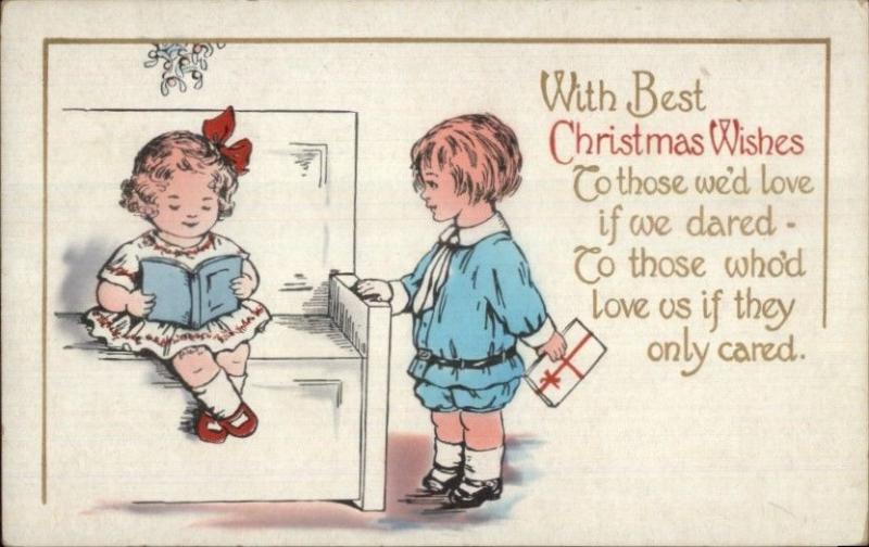 Christmas - Cute Kids Reading - Gift Exchange c1915 Whitney Postcard