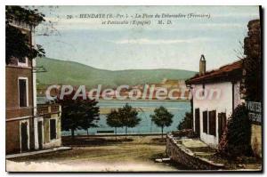 Old Postcard Hendaye Basses Pyrenees Place du Debarcadere Frontiere and Honda...