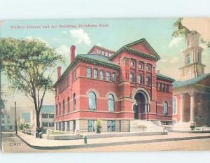 Damaged Corner Divided-Back LIBRARY SCENE Fitchburg - Near Leominster MA d6116