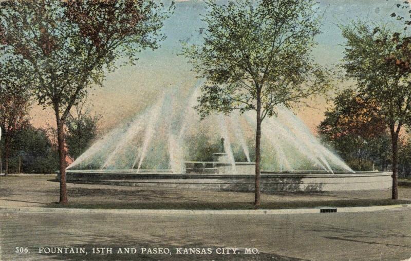 Postcard Fountain 15th and Paseo Kansas City Missouri