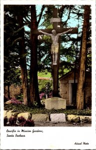 RPPC Crucifix in Mission Gardens, Santa Barbara CA Vintage Postcard K41