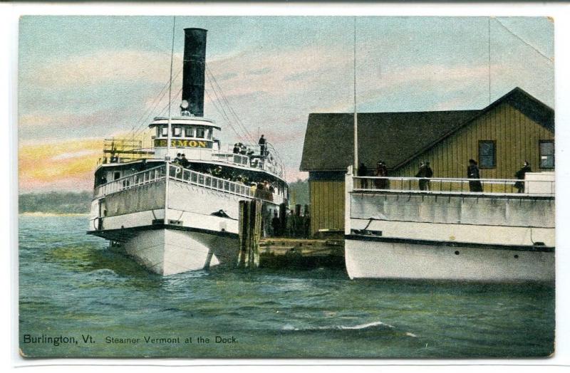 Steamer Vermont at Dock Burlington VT 1910c postcard