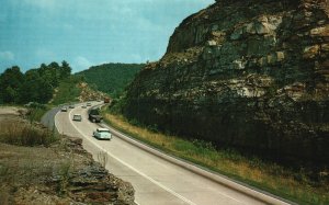 Vintage Postcard Big Rock Cut Curve on West Virginia Multimillion Turnpike