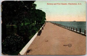 Charleston South Carolina SC, 1912 Battery and Fort Sumter, Ocean, Postcard