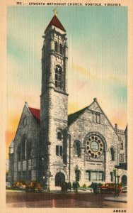 Vintage Postcard 1930's Epworth Methodist Church Norfolk VA Freemason St.