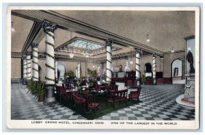 c1920's Lobby Interior Grand Hotel Cincinnati Ohio OH Antique Unposted Postcard