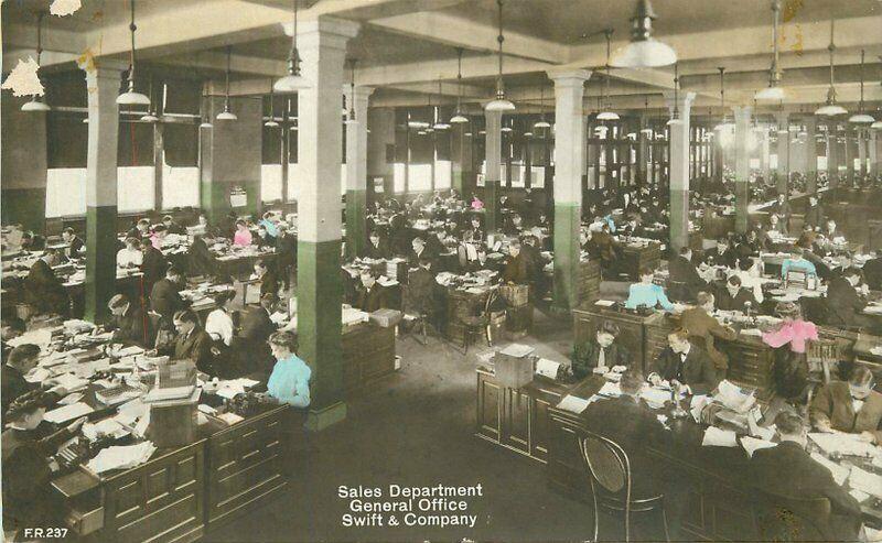 1910 Chicago Illinois Swift Company Advertising office interior  RPPC Postcard