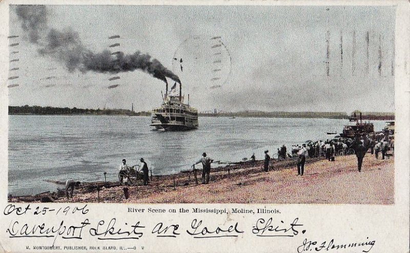 Postcard Ship River Scene on Mississippi River Moline IL