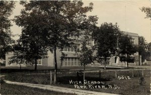 RPPC Postcard; High School, Park River ND Walsh County 5012 Crescent Photo