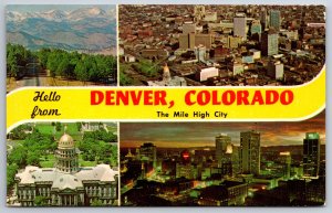 Banner Greetings From Denver Colorado~State Capitol~City Air View~1950s Postcard