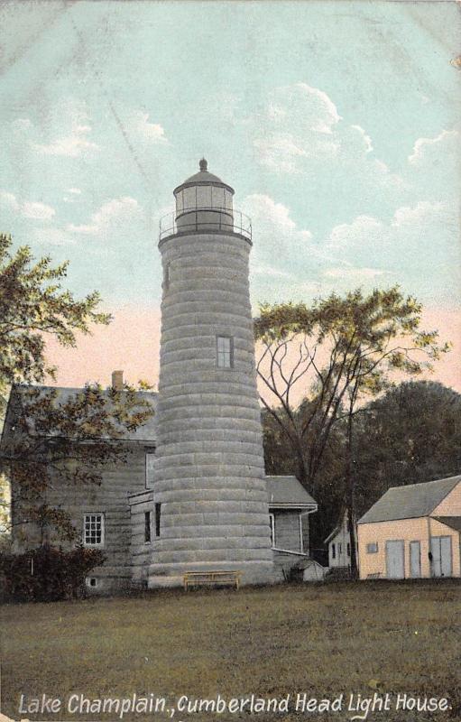 Lake Champlain New York c1910 Postcard Cumberland Head Lighthouse Light House