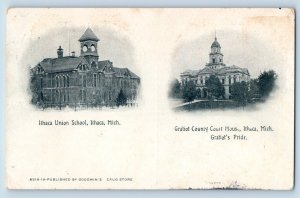 Ithaca Michigan MI Postcard Ithaca Union School Gratiot County Court House 1908
