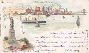 STATUE OF LIBERTY NEW YORK HARBOR SHIPS TO POTSDAM GERMANY POSTCARD 1900