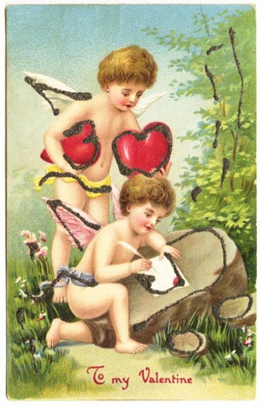 Valentine Greeting Pair of Cupids Writing Cards Postcard