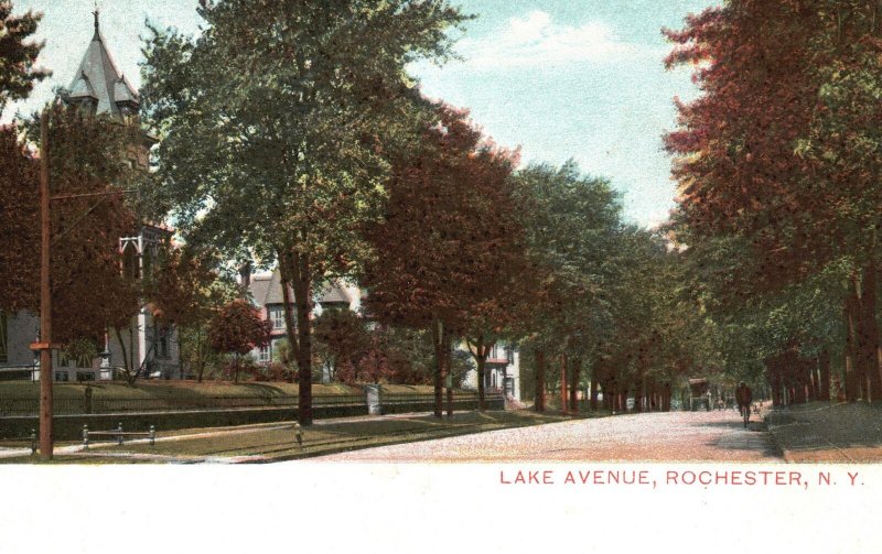 Vintage Postcard Lake Avenue Roadway Church & Houses Rochester New York TRNC Pub