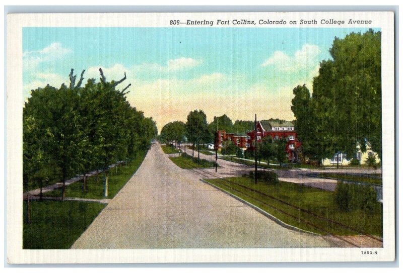 c1940s Entering South College Avenue Fort Collins Colorado CO Vintage Postcard