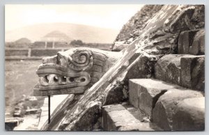 Mexico Temple Of Quetzalcoatl Serpent Head Carving Real Photo Postcard C36