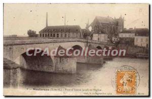 Old Postcard Montereau S and M downstream of Yonne and the Church Bridge