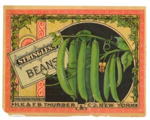 1870s-80s Thurber Can Label Stringless Beans #6M