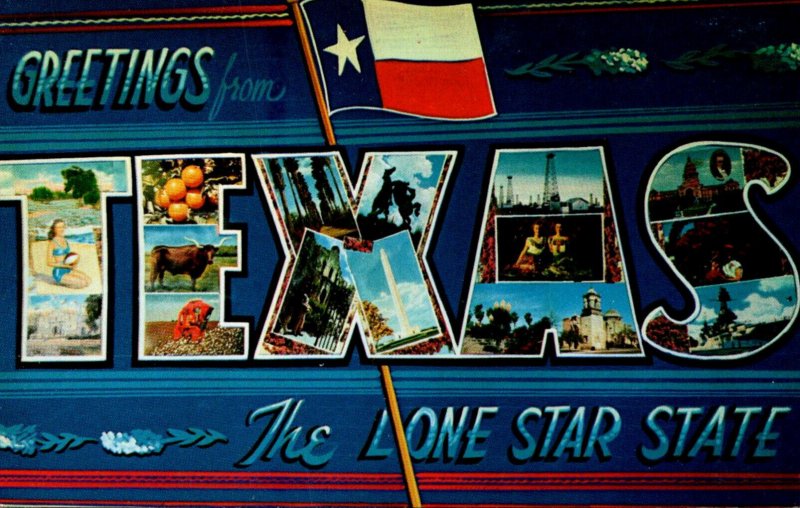 Texas Greetings From Texas The Lone Star State Large Letter Chrome